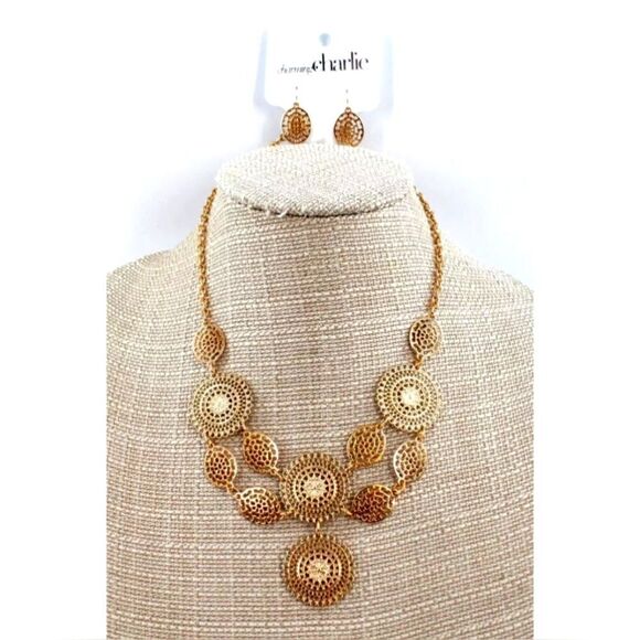 Charming Charlie Gold Necklace and Earring Set NWT - Picture 1 of 2